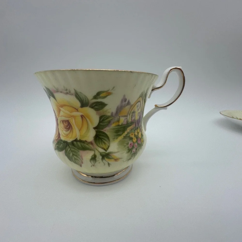 Queen's Rosina Staffordshire Tea Cup Saucer Set Yellow Rose Cottage Bone China